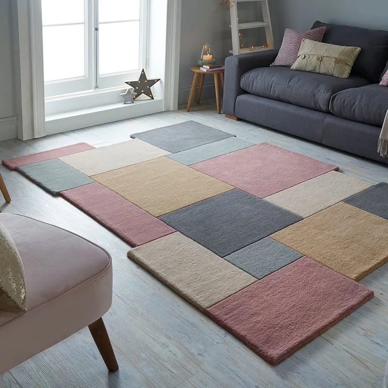 Abstrakt Teppich - Stracto Collage Rosa Beige