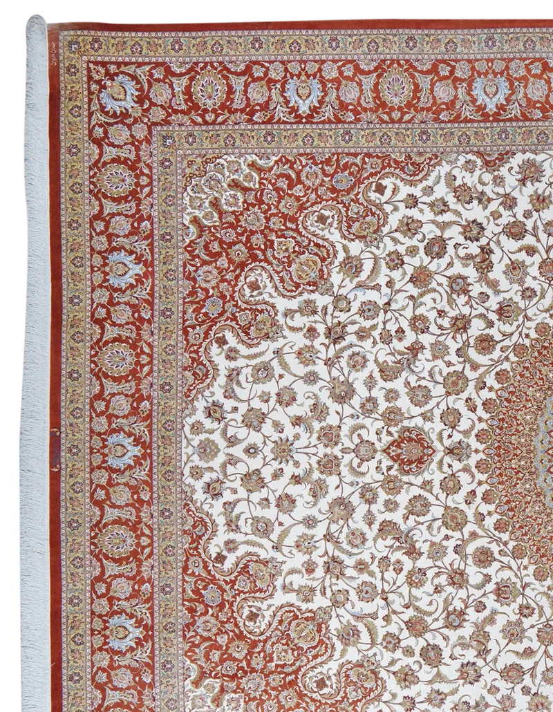 Ghoum Seide · Handgeknüpft – Beige, 400x305 cm