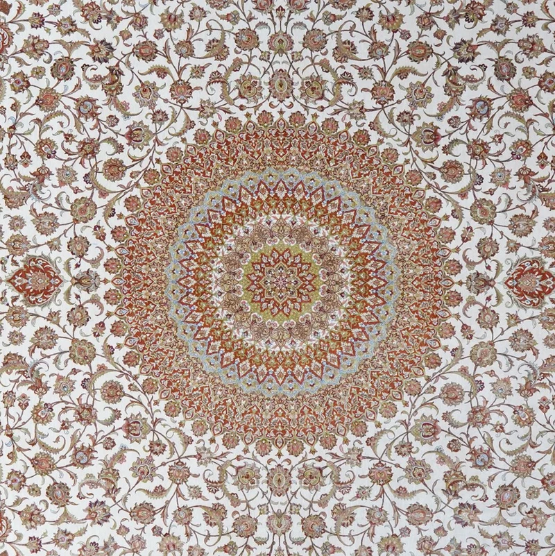 Ghoum Seide · Handgeknüpft – Beige, 400x305 cm