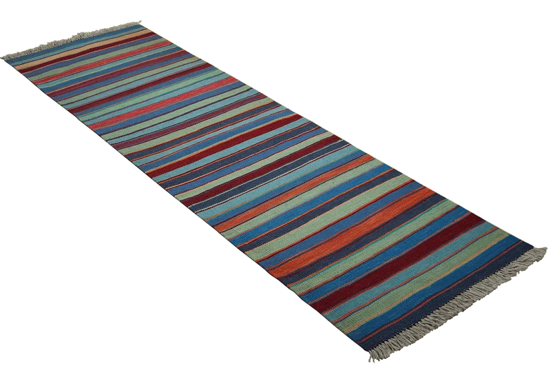 Kelim Gashgai · Handgewebt – Blau, 192x58 cm
