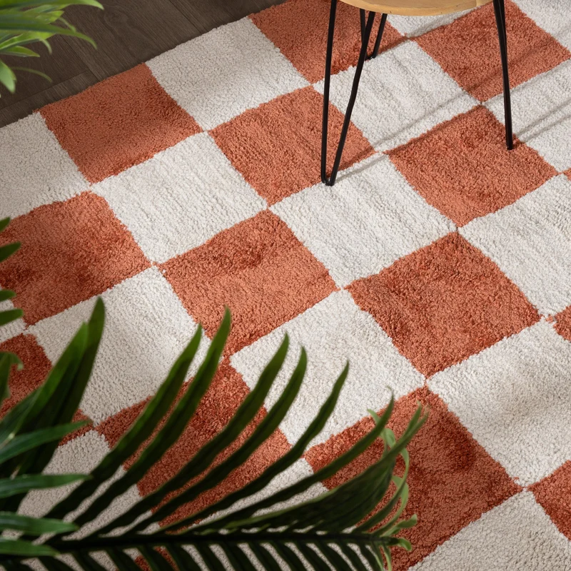 Teppich Kariert - Blox Terracotta Weiß