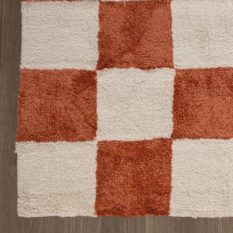 Teppich Kariert - Blox Terracotta Weiß