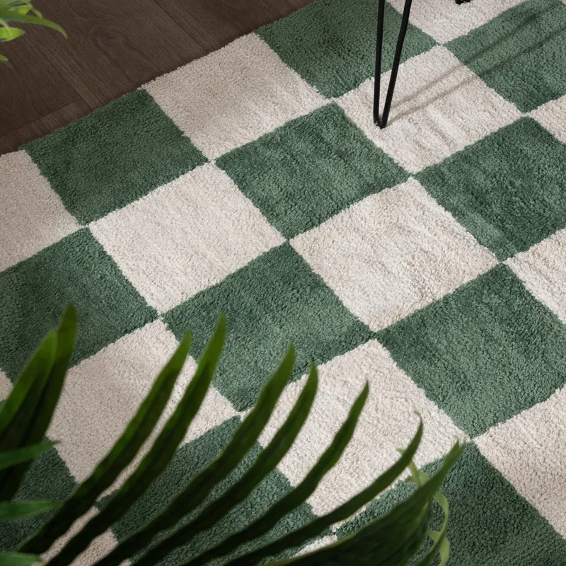 Teppich Kariert - Blox Grün Weiß