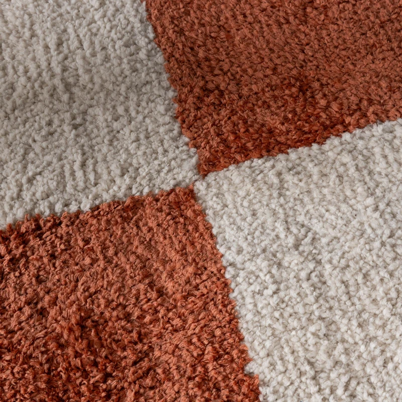 Teppich Kariert - Blox Fringe Terracotta Weiß