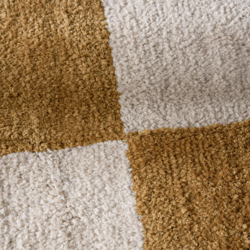 Teppich kariert - Blox Fringe ockergelb weiß