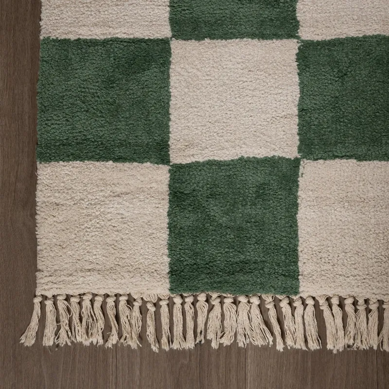 Teppich Kariert - Blox Fringe Grün Weiß