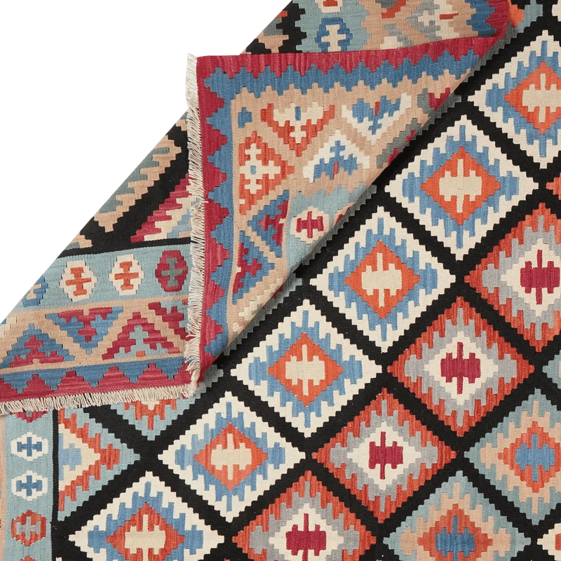 Kelim Gashgai · Handgewebt – Schwarz, 378x305 cm