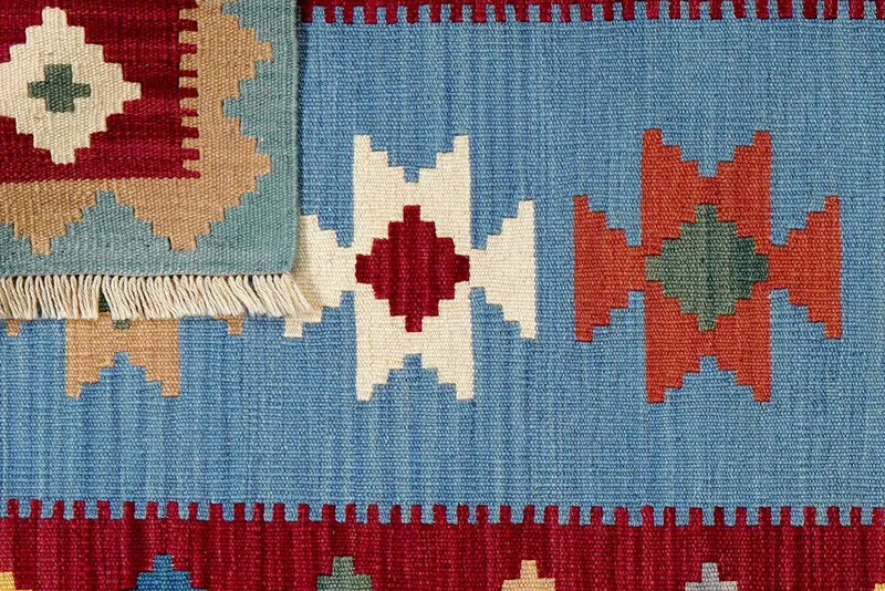 Kelim Gashgai · Handgewebt – Blau, 129x87 cm