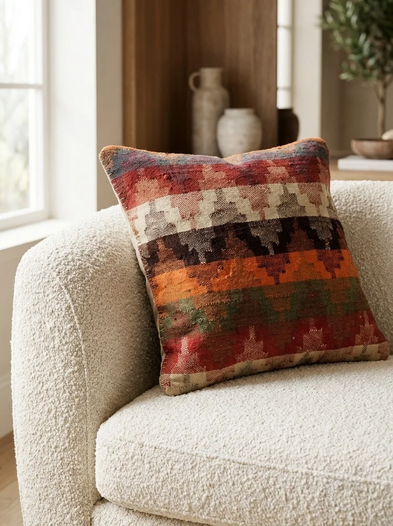 Kelim Kissen · Handgefertigt – Bunt, 65x65 cm