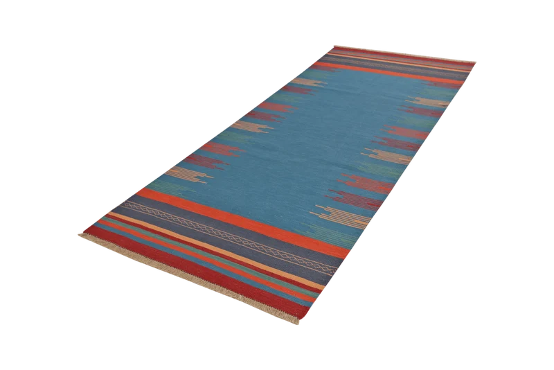Kelim Gashgai · Handgewebt – Blau, 255x101 cm