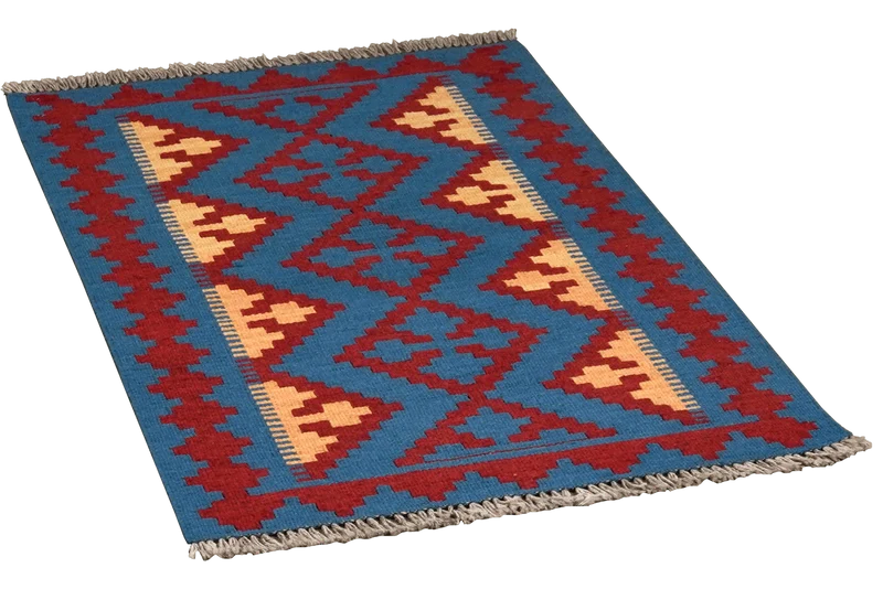 Kelim Gashgai · Handgewebt – Blau, 95x61 cm