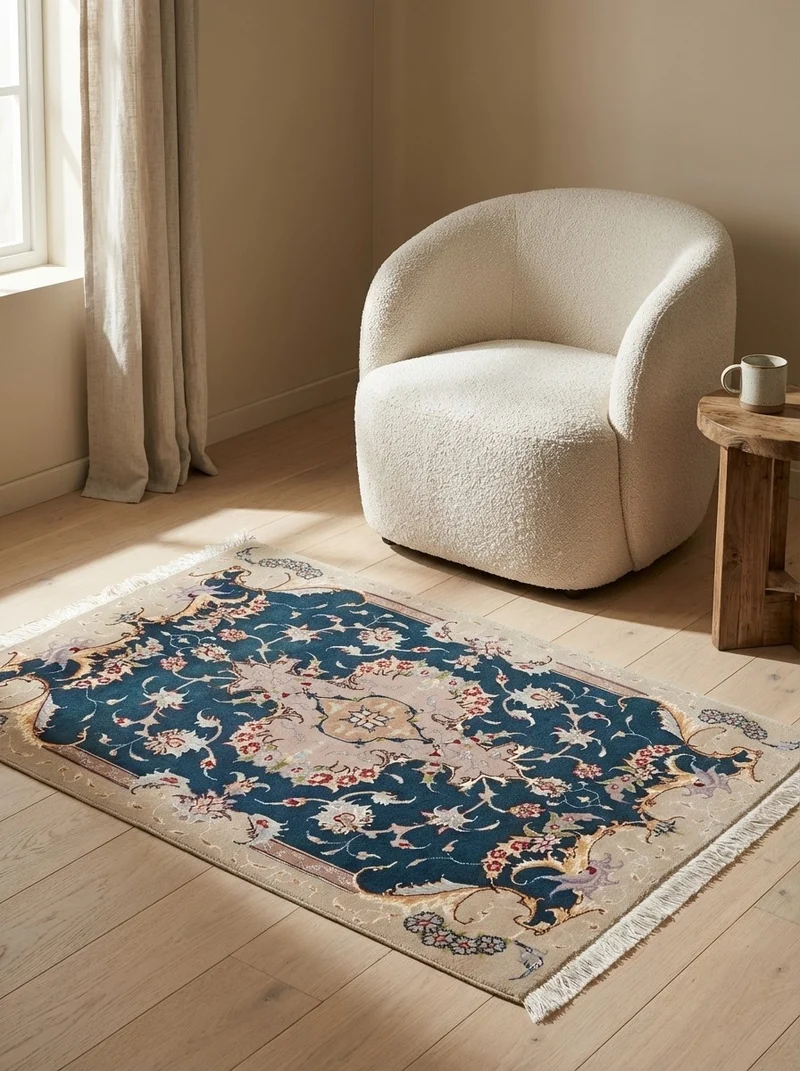 Tabriz 50 Raj · Handgeknüpft – Blau, 92x60 cm