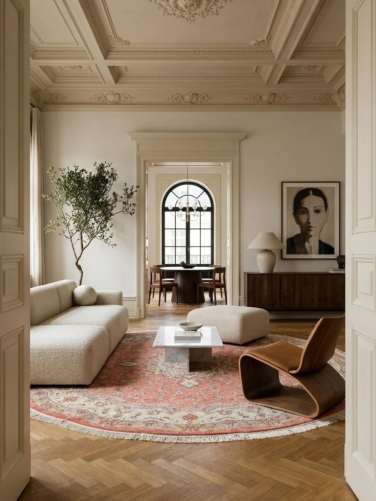 Tabriz Round · Handgeknüpft – Beige, 246x246 cm