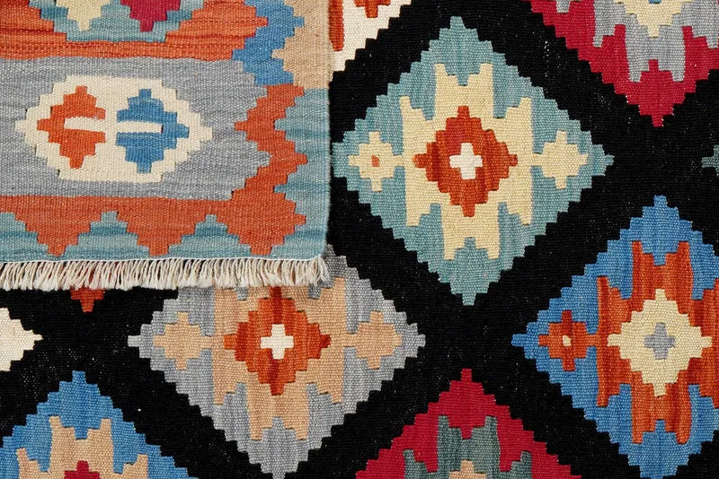 Kelim Gashgai · Handgewebt – Schwarz, 254x174 cm