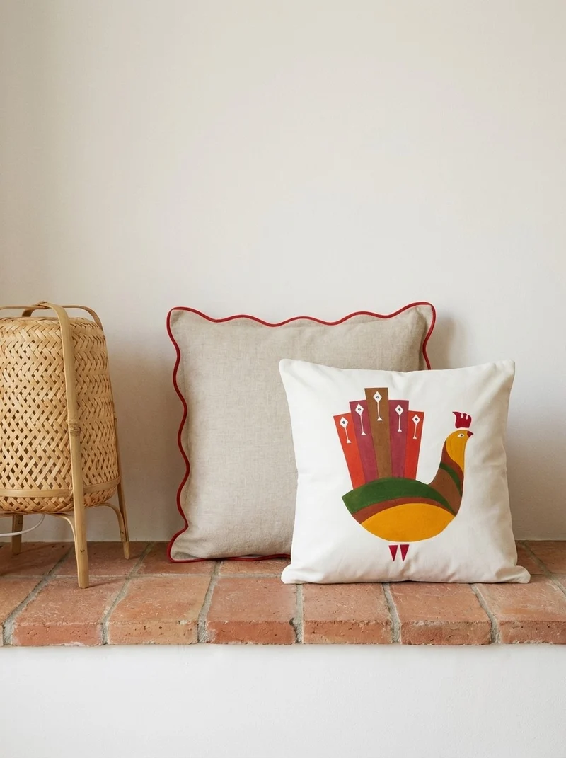 Kelim Kissen · Handgefertigt – Beige, 50x50 cm