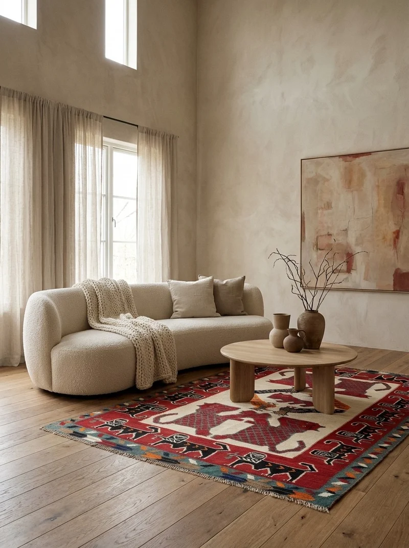 Kelim Gashgai Old · Handgewebt – Beige, 221x151 cm