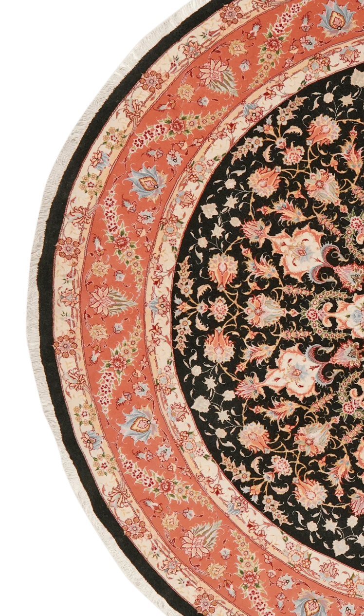 Tabriz Round · Handgeknüpft – Schwarz, 244x244 cm