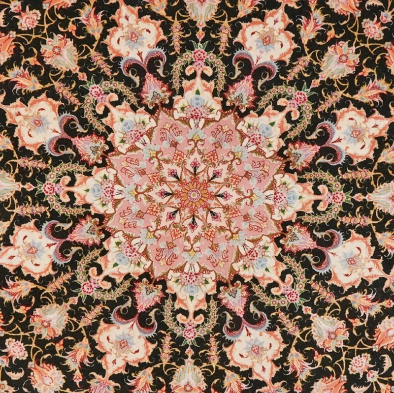 Tabriz Round · Handgeknüpft – Schwarz, 244x244 cm