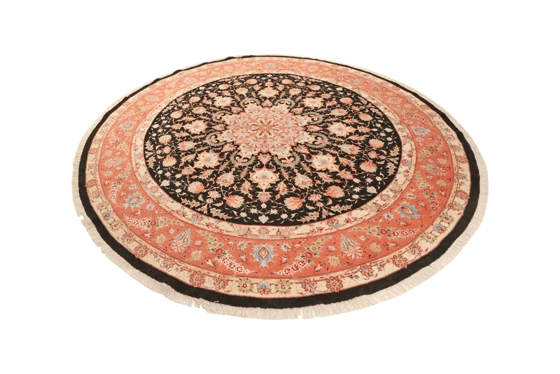 Tabriz Round · Handgeknüpft – Schwarz, 244x244 cm