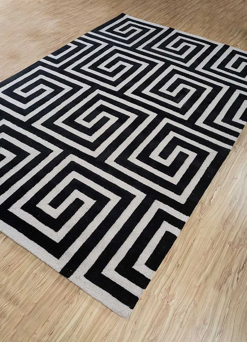 Wollteppich - 240 x 330 cm - schwarz-weiß