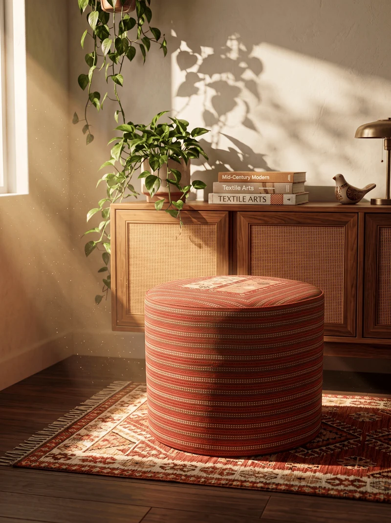 Kelim Pouf · Handgefertigt – Bunt, 90x90 cm
