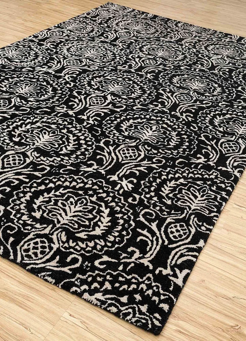 Wollteppich - 150 x 240 cm - schwarz-weiß