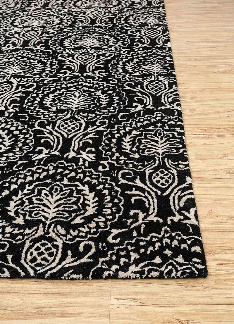 Wollteppich - 150 x 240 cm - schwarz-weiß
