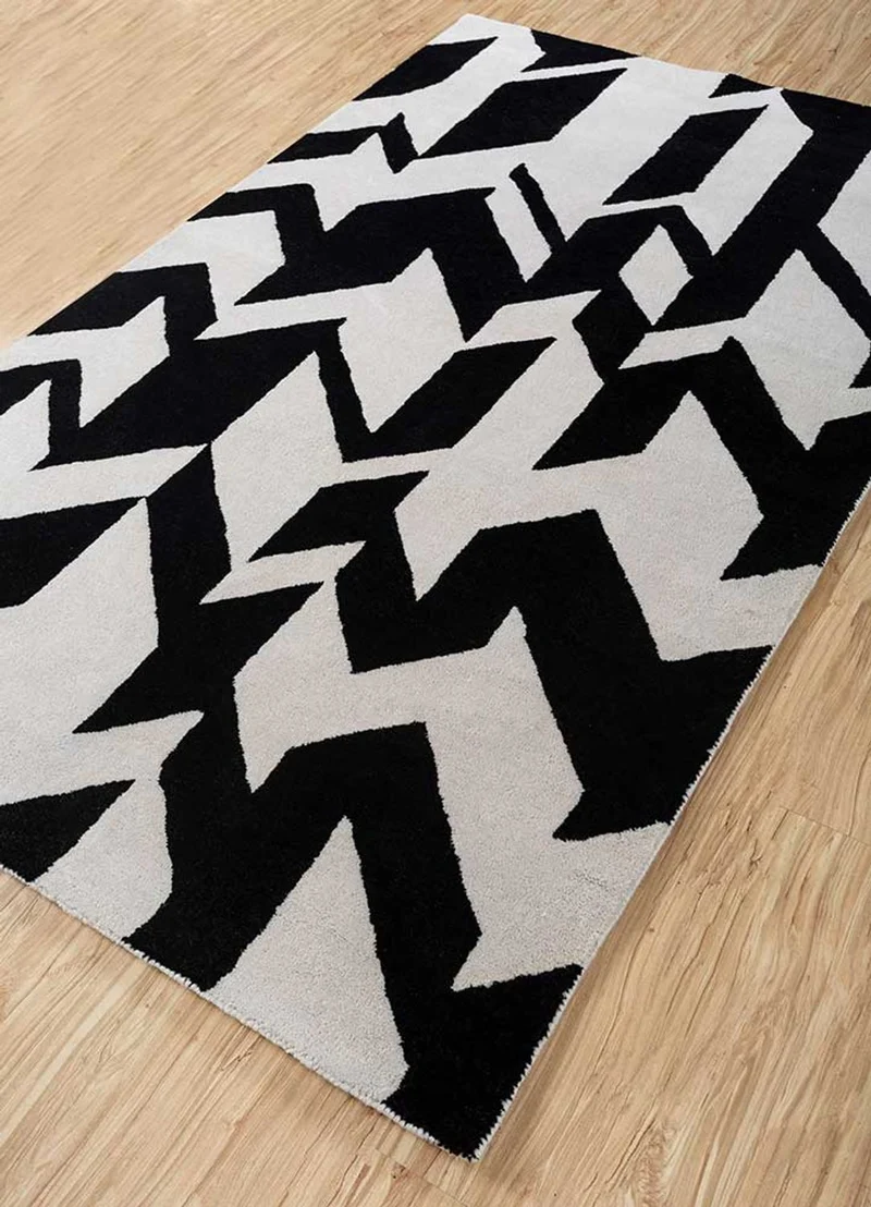Wollteppich - 148 x 235 cm - schwarz-weiß