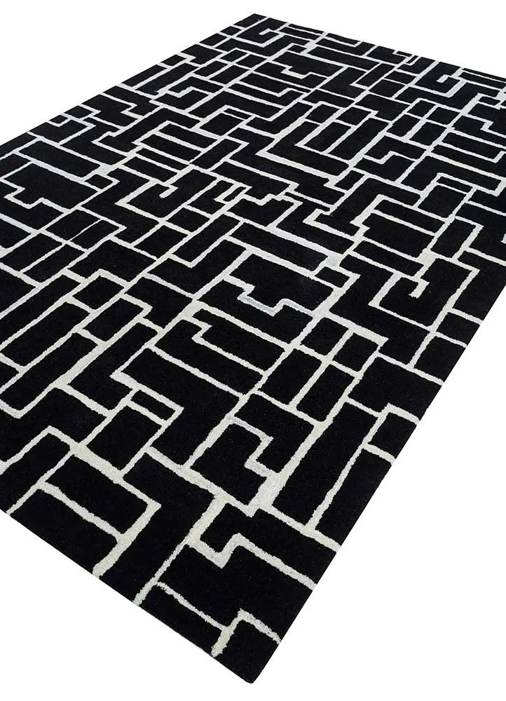 Wollteppich - 180 x 270 cm - schwarz-weiß