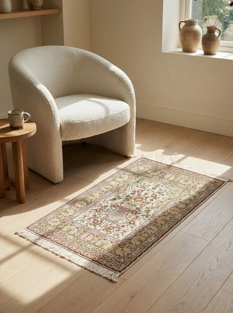 Hereke-Seide · Handgeknüpft – Beige, 91x60 cm