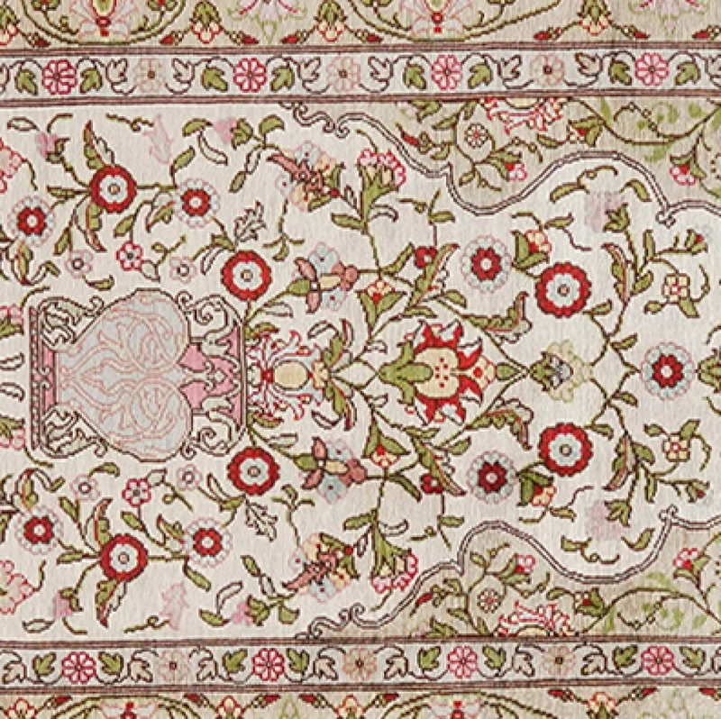 Hereke-Seide · Handgeknüpft – Beige, 91x60 cm