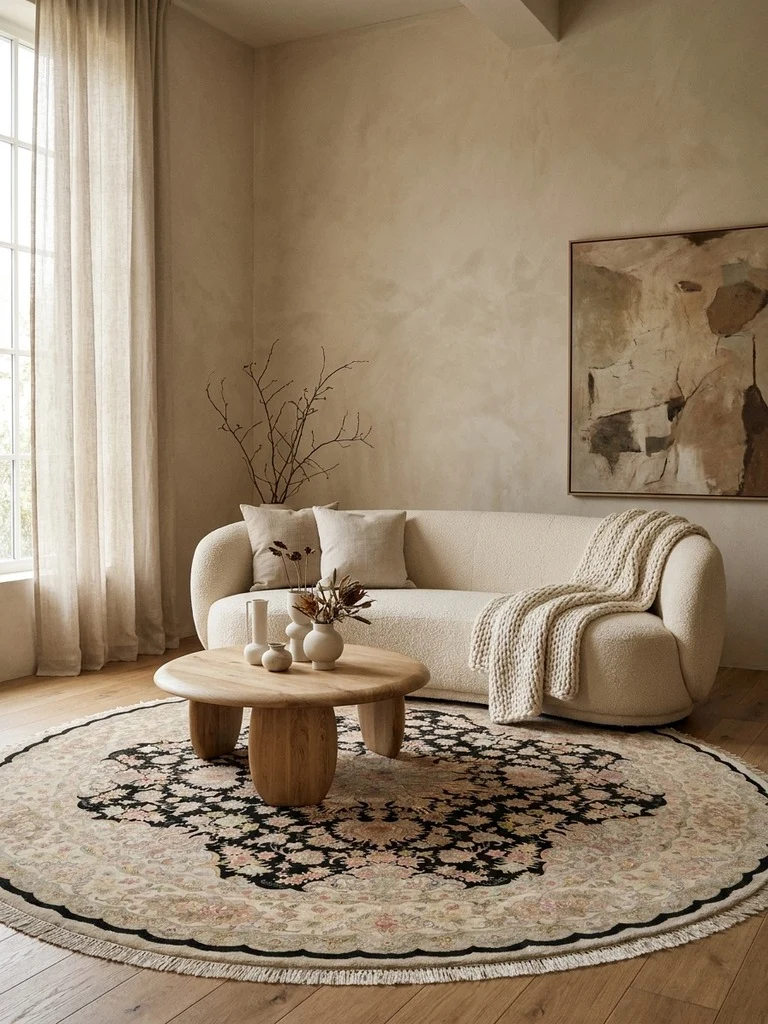 Tabriz Round · Handgeknüpft – Schwarz, 252x252 cm