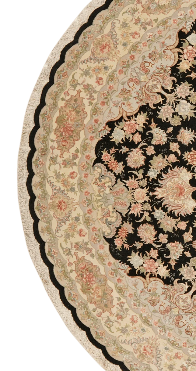 Tabriz Round · Handgeknüpft – Schwarz, 252x252 cm