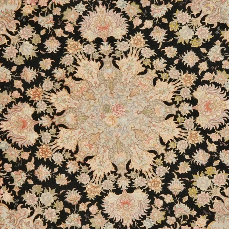 Tabriz Round · Handgeknüpft – Schwarz, 252x252 cm