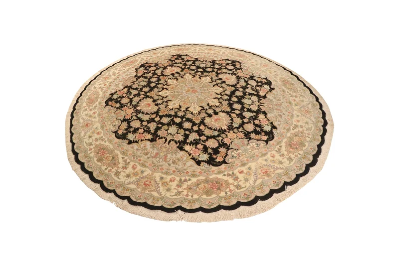Tabriz Round · Handgeknüpft – Schwarz, 252x252 cm