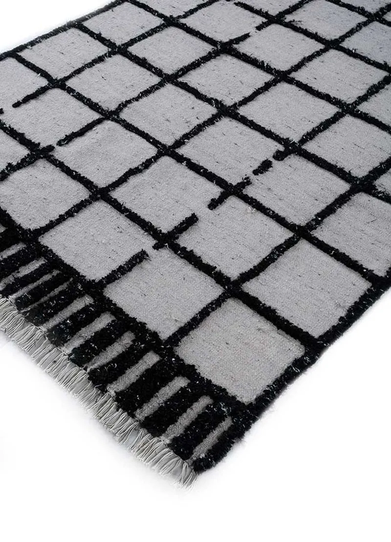 Wollteppich - 150 x 240 cm - schwarz-weiß