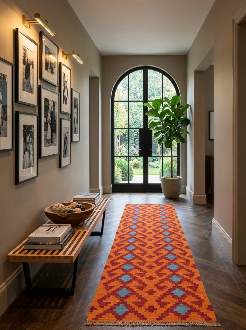 Kelim Gashgai · Handgewebt – Orange, 245x60 cm