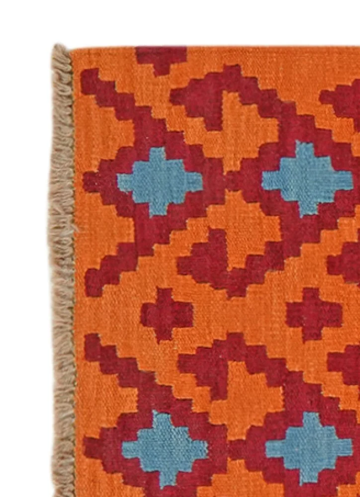 Kelim Gashgai · Handgewebt – Orange, 245x60 cm