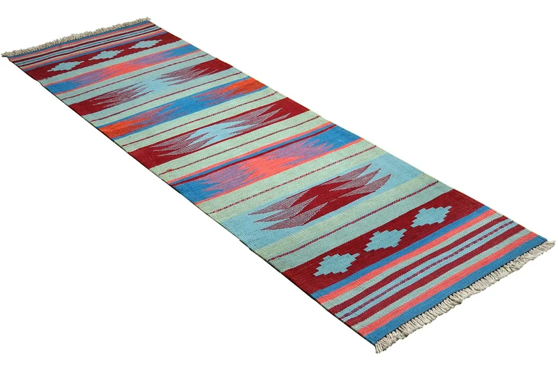 Kelim Gashgai · Handgewebt – Blau, 203x64 cm