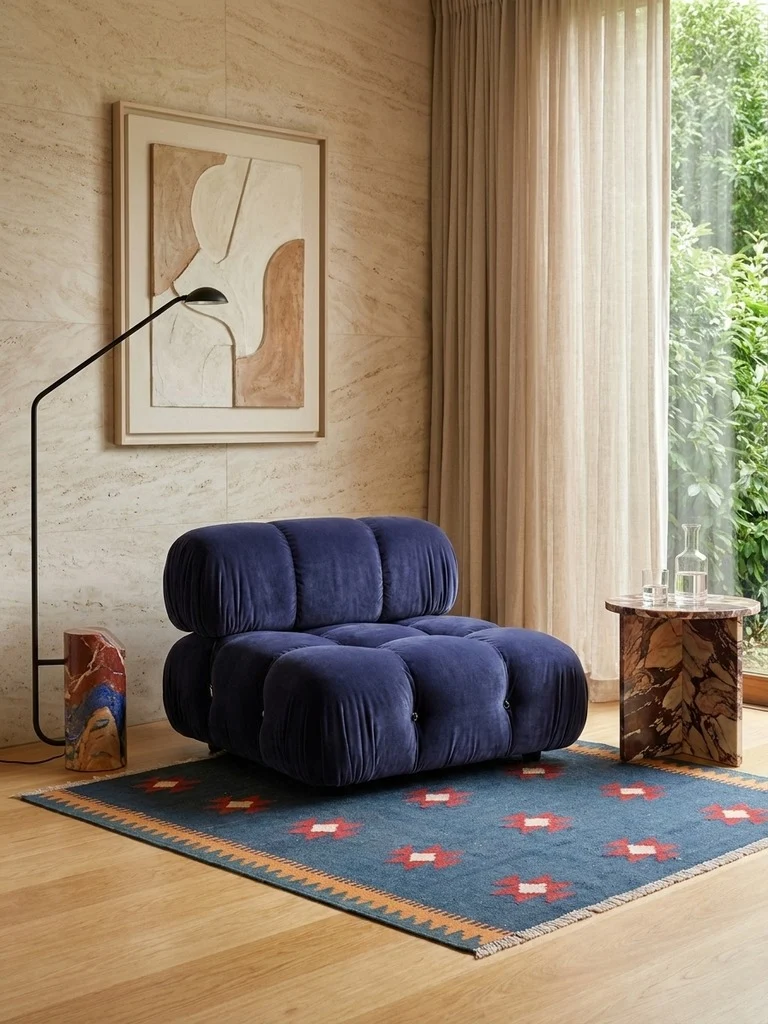 Kelim Gashgai · Handgewebt – Blau, 129x126 cm