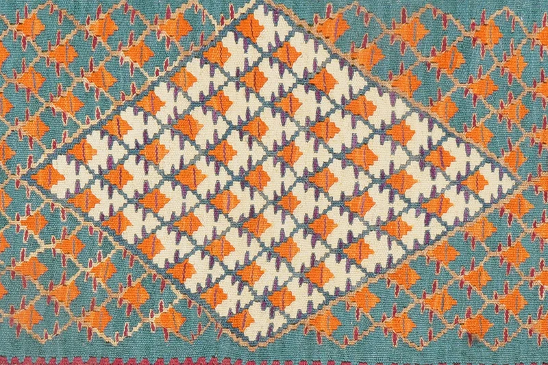 Kelim Senneh · Handgewebt – Grün, 87x63 cm