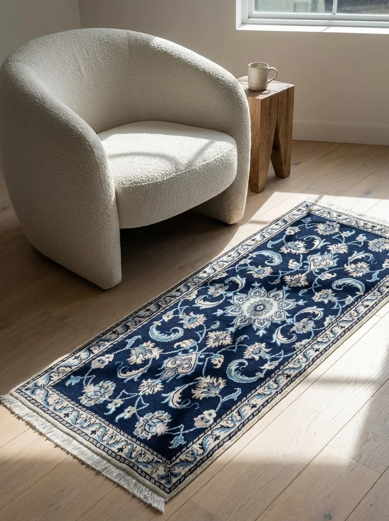 Nain 12La · Handgeknüpft – Blau, 142x70 cm