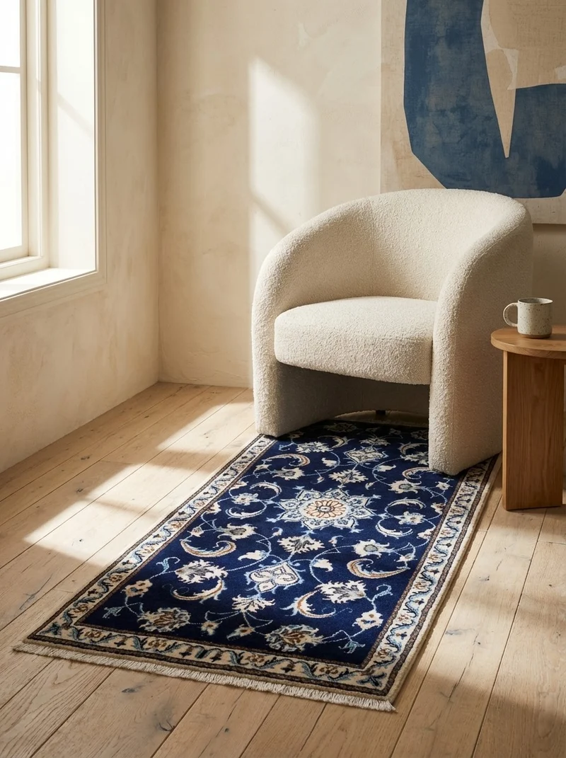Nain 12La · Handgeknüpft – Blau, 140x68 cm