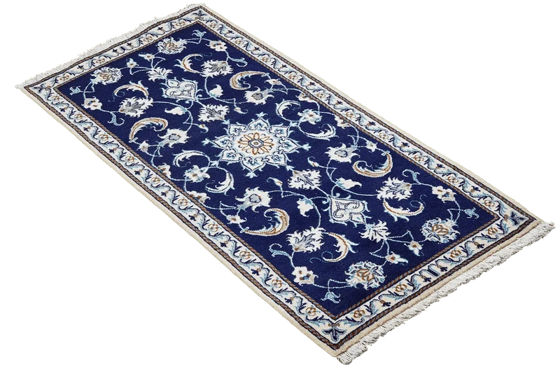 Nain 12La · Handgeknüpft – Blau, 140x68 cm