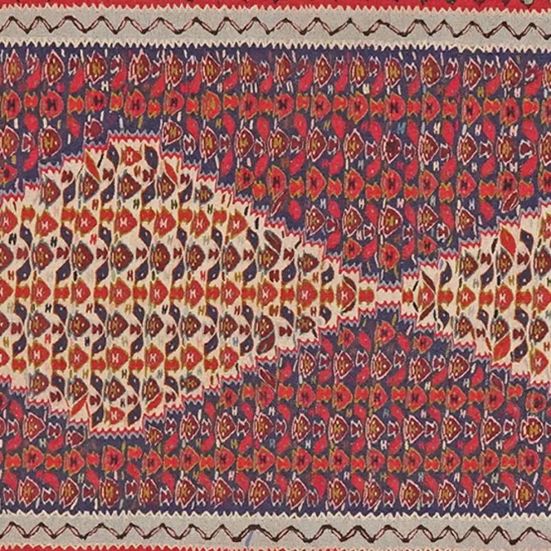 Kelim Senneh · Handgewebt – Blau, 314x88 cm