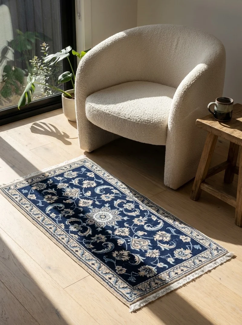 Nain 12La · Handgeknüpft – Blau, 139x69 cm