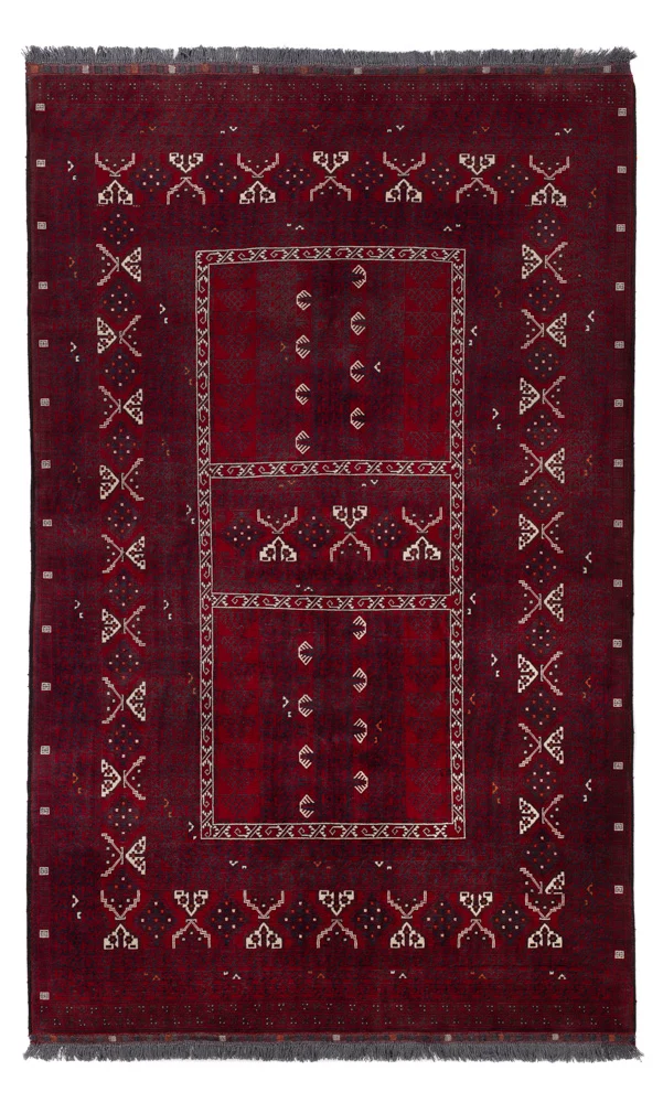 Afghan Teppich 155x255cm - Orientteppich - dunkelrot