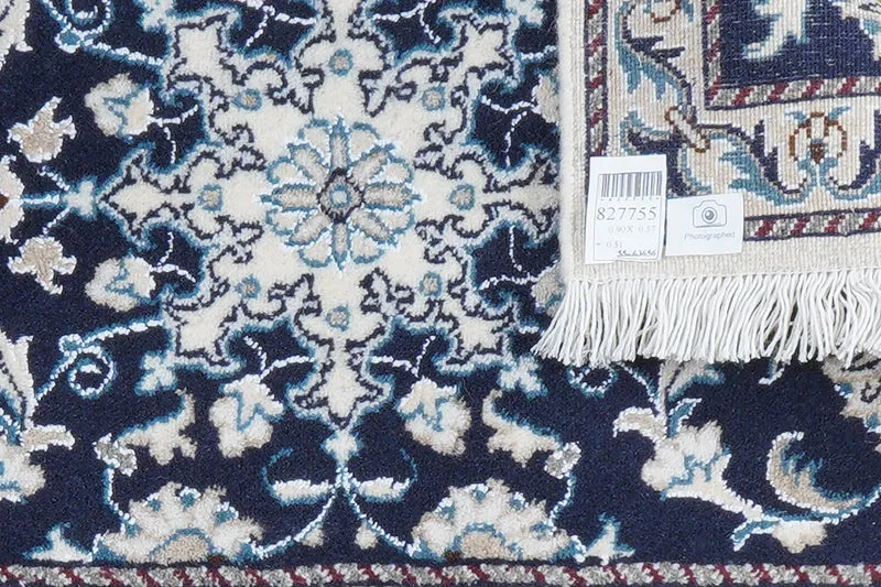 Nain 12La · Handgeknüpft – Blau, 90x57 cm