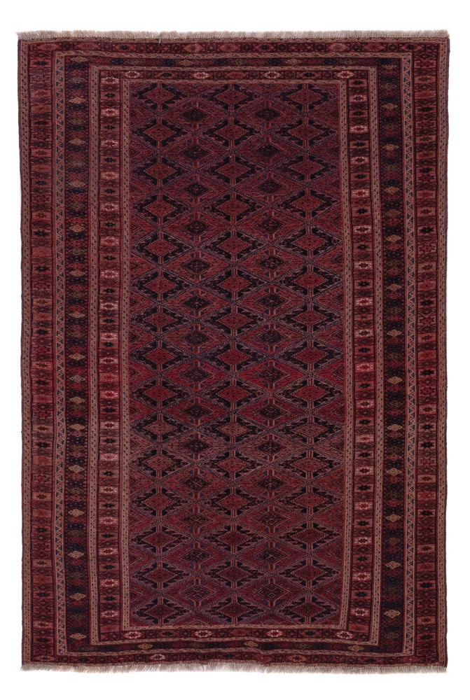 Kelim Afghan Teppich 146x221cm - dunkelrot