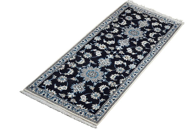 Nain 12La · Handgeknüpft – Blau, 197x76 cm